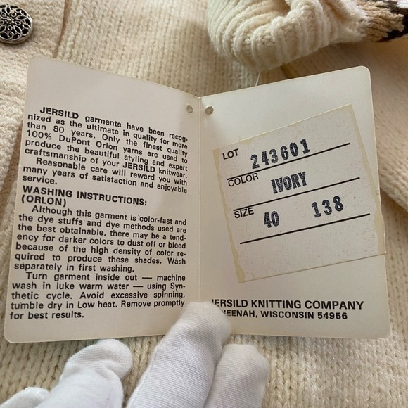 NWT VTG Jersild Nordic Fair Isle Ivory Wintuk Button Up Cardigan Sweater Size 40 - Picture 7 of 10